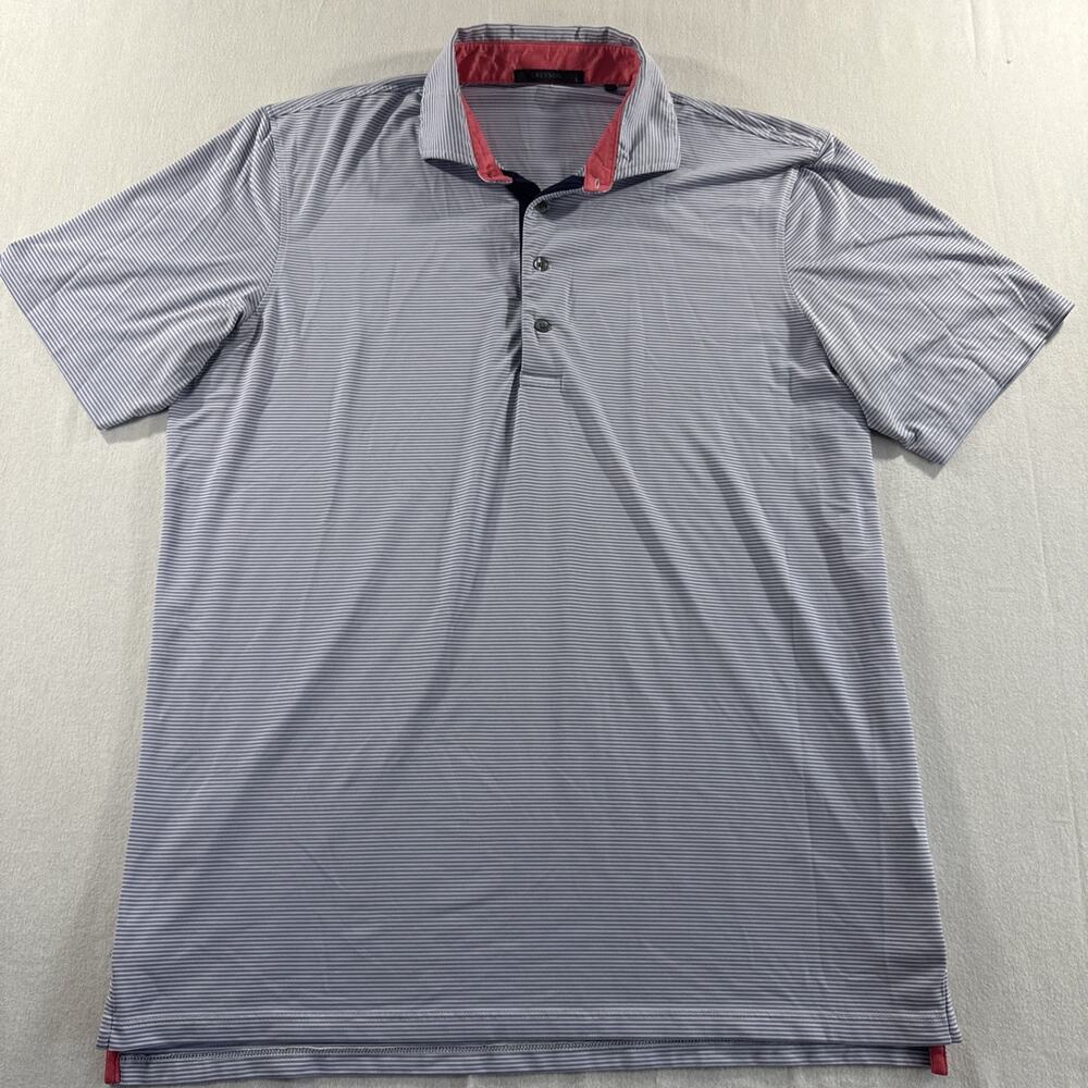Greyson Men’s Blue White Striped Stretch Athleisure Golf Polo Size Large
